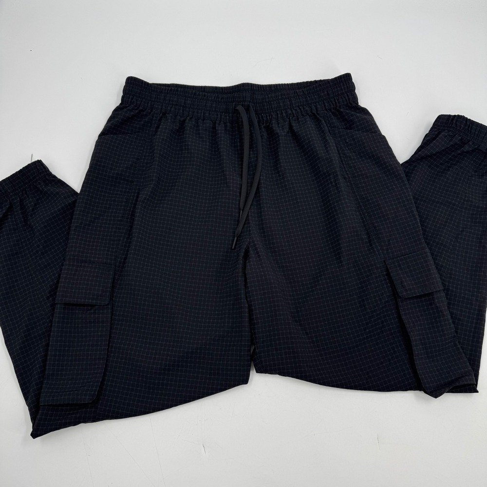Fabletics Women's Black Grid Print Lightweight Drawstring Cargo Pants‎ Large